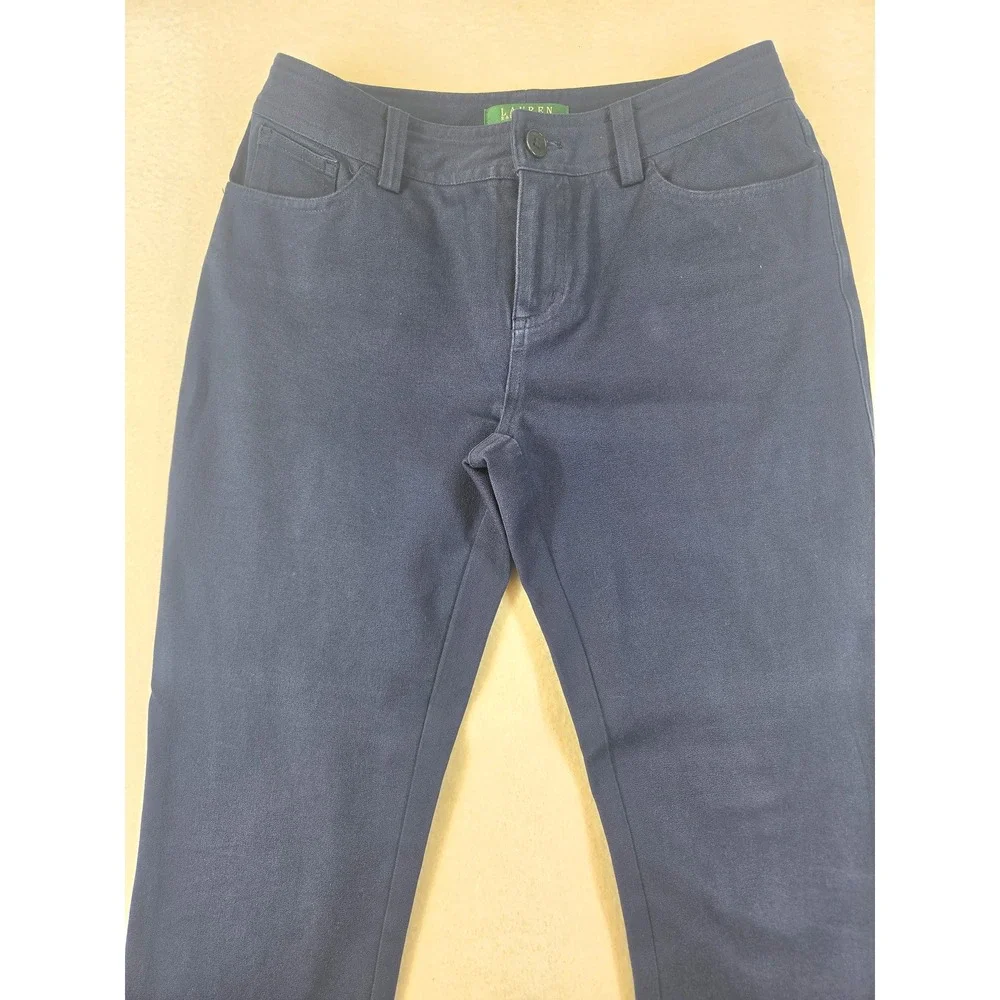 Lauren Ralph Lauren Petite Navy Blue Straight Leg Stretch Pants 2P Womens